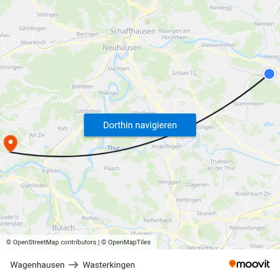 Wagenhausen to Wasterkingen map