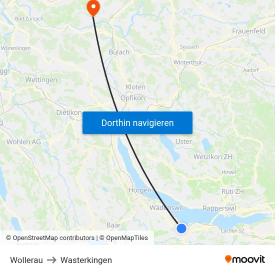 Wollerau to Wasterkingen map
