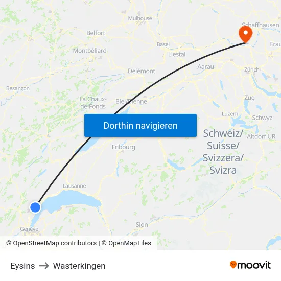 Eysins to Wasterkingen map