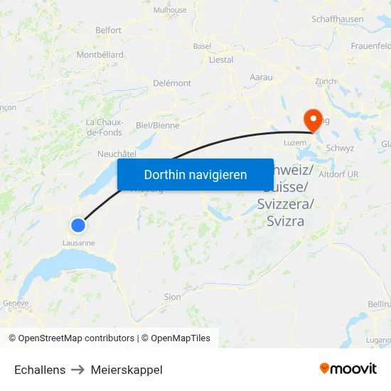 Echallens to Meierskappel map