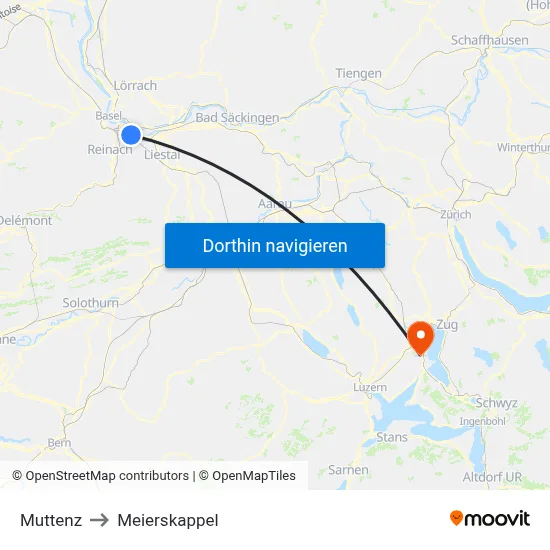 Muttenz to Meierskappel map
