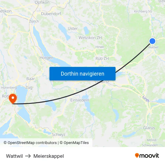 Wattwil to Meierskappel map