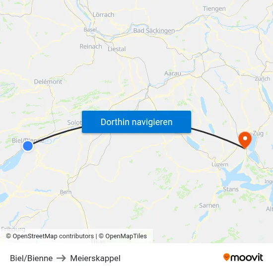 Biel/Bienne to Meierskappel map