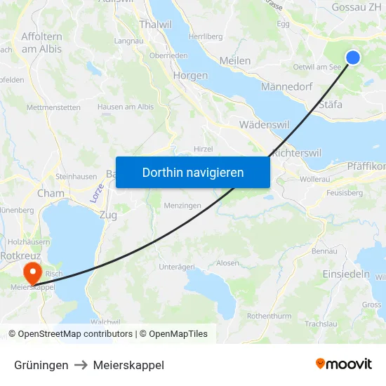 Grüningen to Meierskappel map