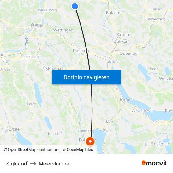Siglistorf to Meierskappel map