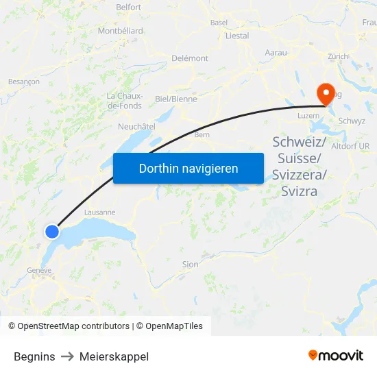 Begnins to Meierskappel map