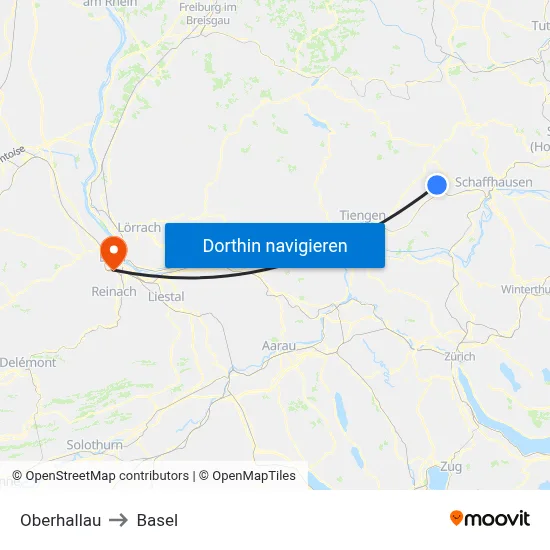 Oberhallau to Basel map