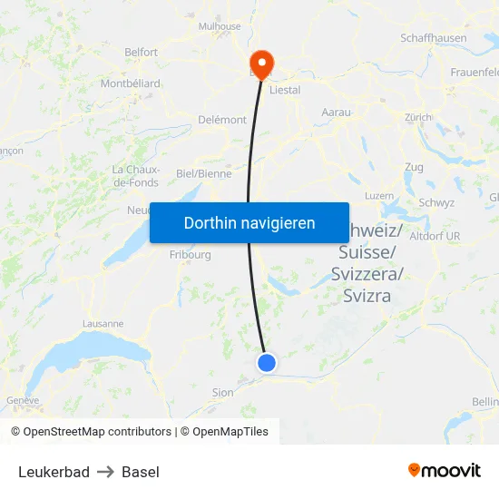 Leukerbad to Basel map