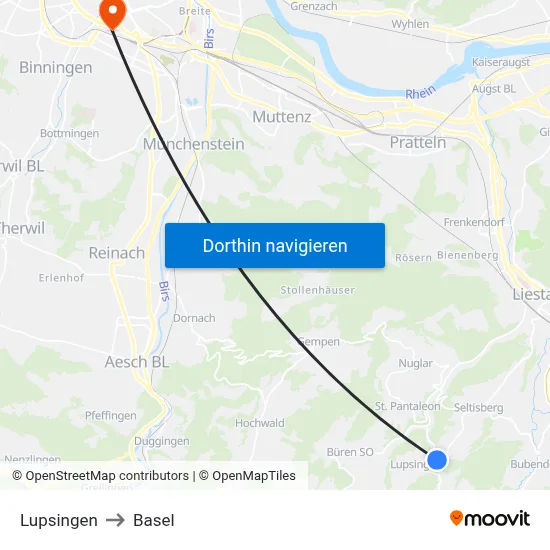 Lupsingen to Basel map