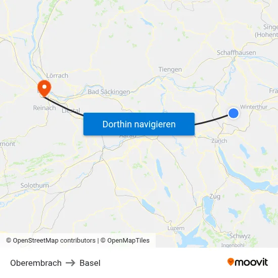 Oberembrach to Basel map