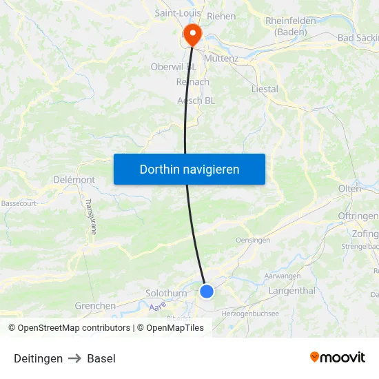 Deitingen to Basel map