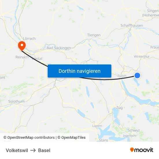 Volketswil to Basel map