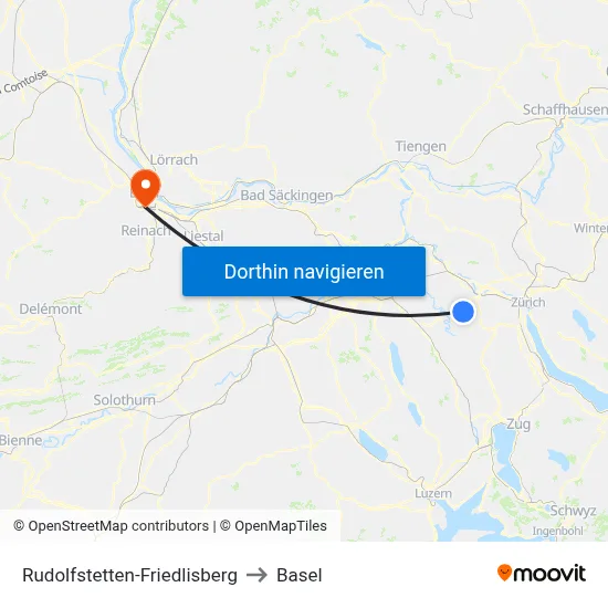 Rudolfstetten-Friedlisberg to Basel map