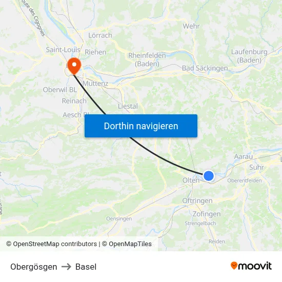 Obergösgen to Basel map