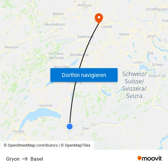 Gryon to Basel map