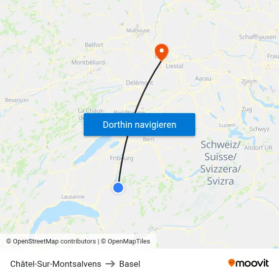 Châtel-Sur-Montsalvens to Basel map