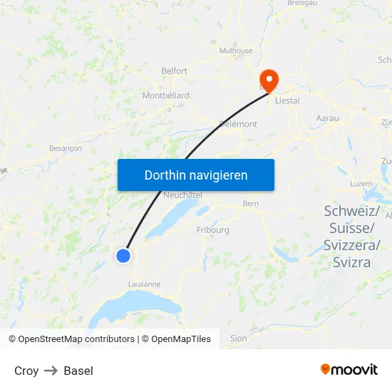 Croy to Basel map