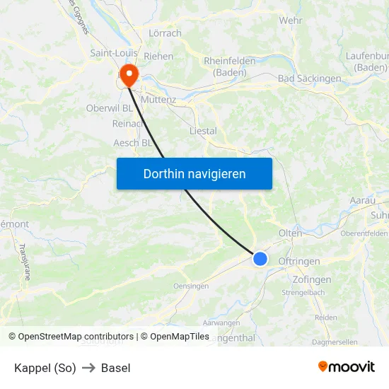 Kappel (So) to Basel map