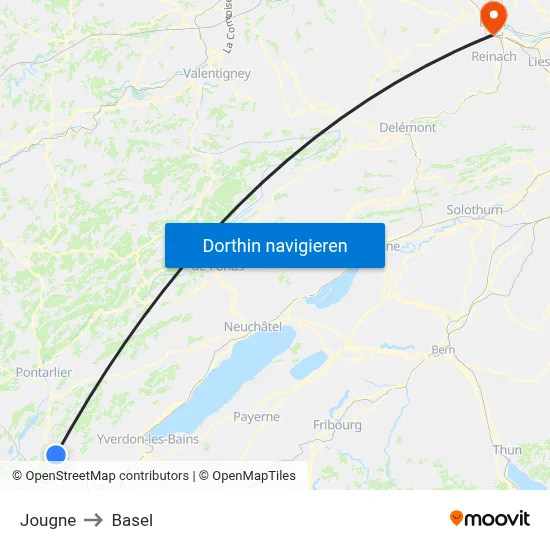 Jougne to Basel map