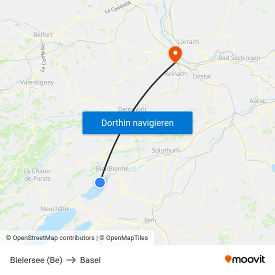 Bielersee (Be) to Basel map