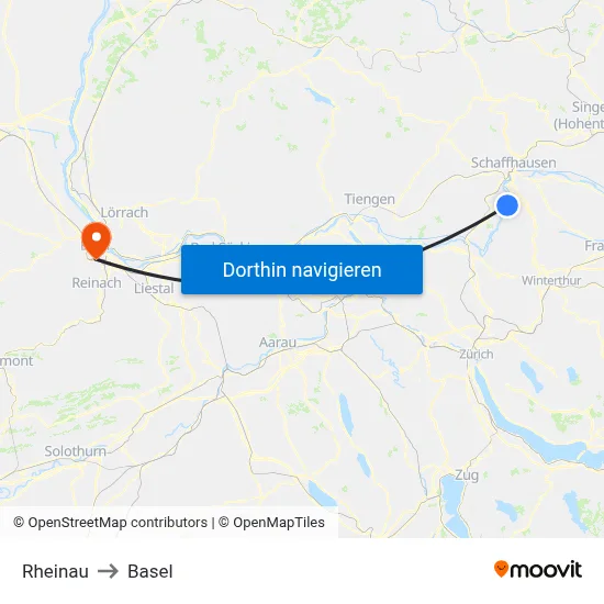 Rheinau to Basel map