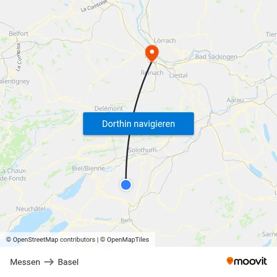 Messen to Basel map