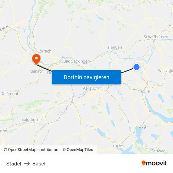 Stadel to Basel map