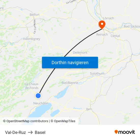 Val-De-Ruz to Basel map
