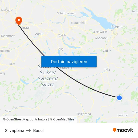 Silvaplana to Basel map