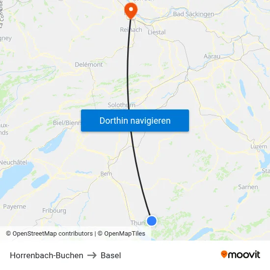 Horrenbach-Buchen to Basel map