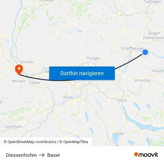 Diessenhofen to Basel map
