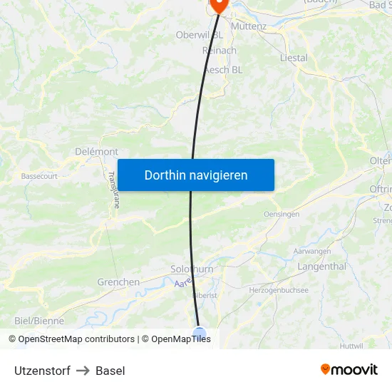 Utzenstorf to Basel map