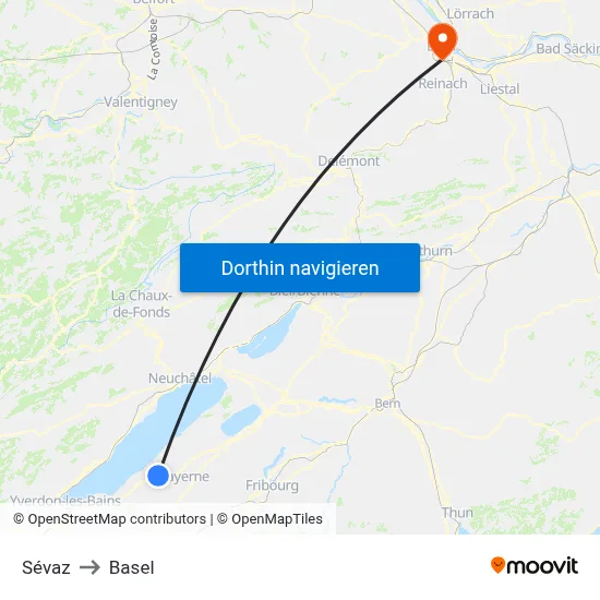 Sévaz to Basel map