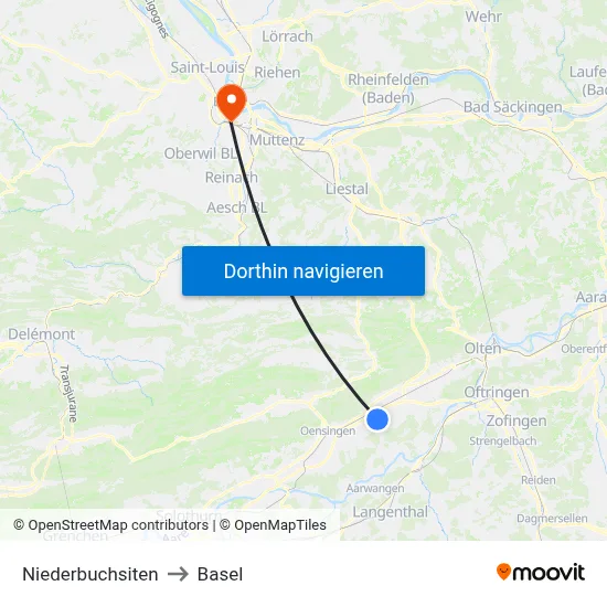 Niederbuchsiten to Basel map