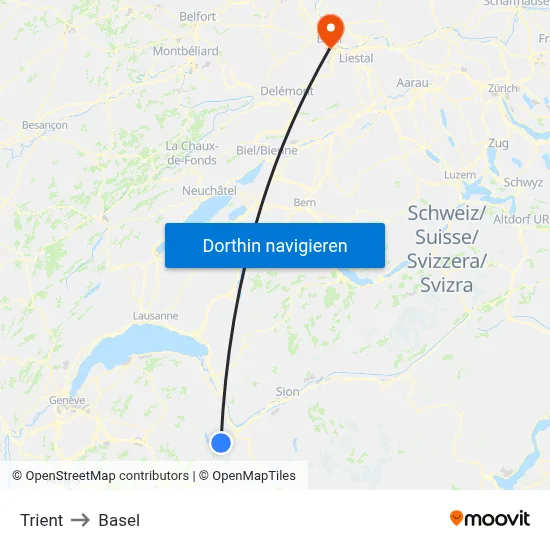 Trient to Basel map