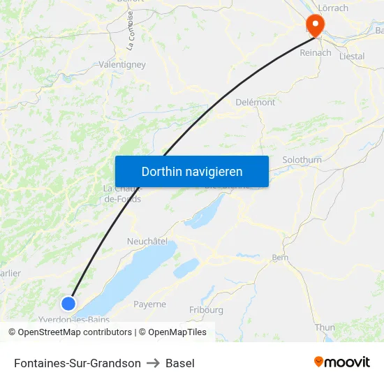 Fontaines-Sur-Grandson to Basel map
