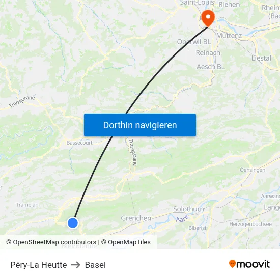 Péry-La Heutte to Basel map