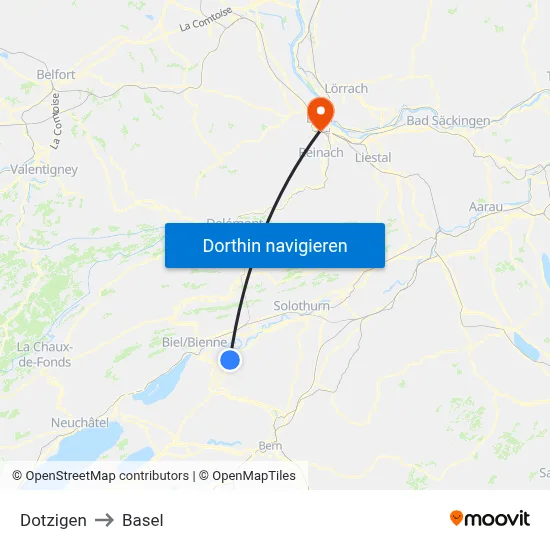 Dotzigen to Basel map