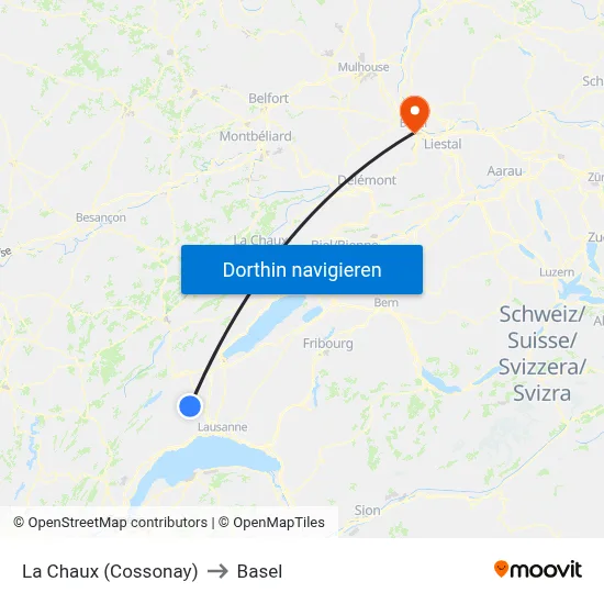 La Chaux (Cossonay) to Basel map