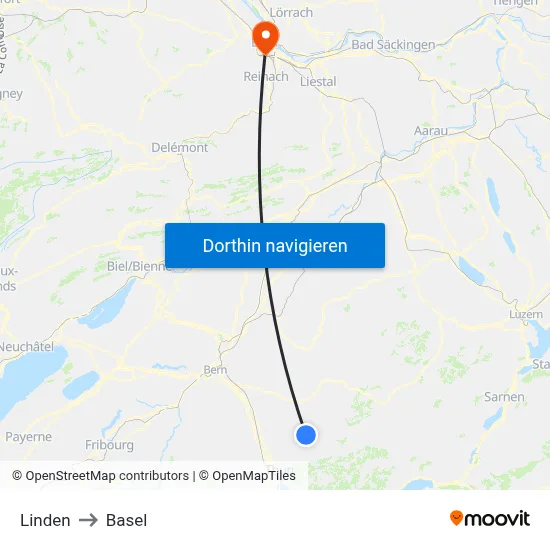 Linden to Basel map