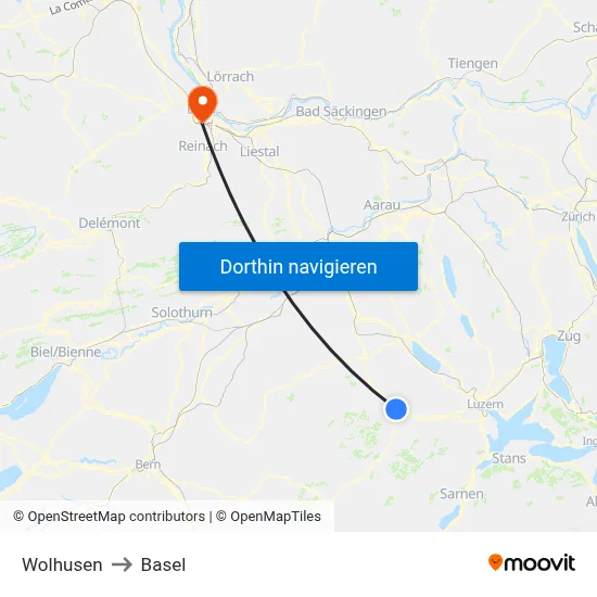 Wolhusen to Basel map