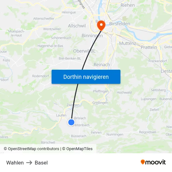 Wahlen to Basel map