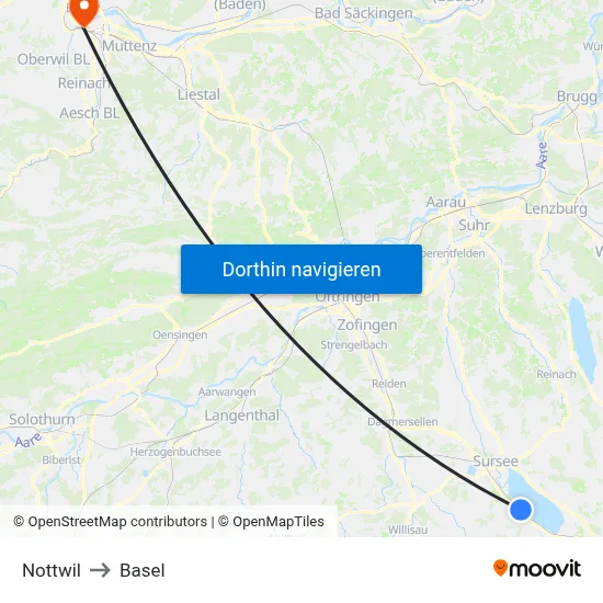 Nottwil to Basel map