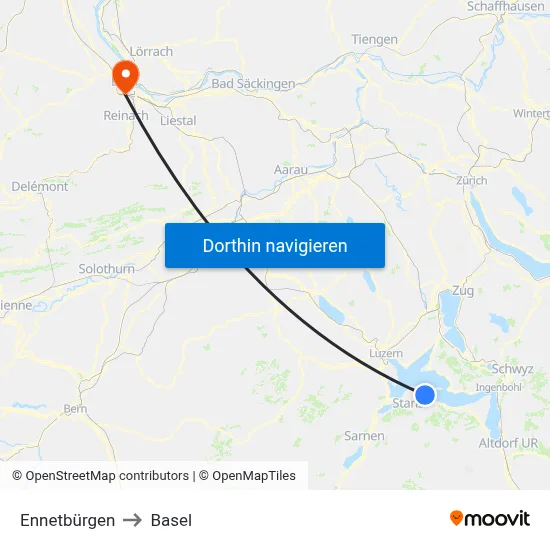 Ennetbürgen to Basel map