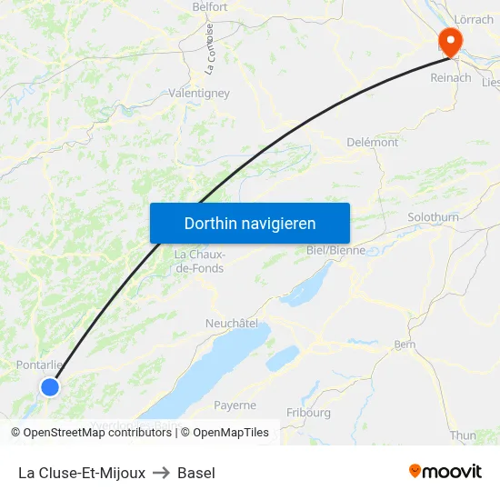 La Cluse-Et-Mijoux to Basel map