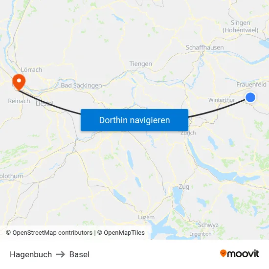 Hagenbuch to Basel map