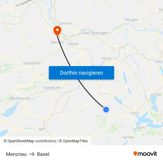 Menznau to Basel map