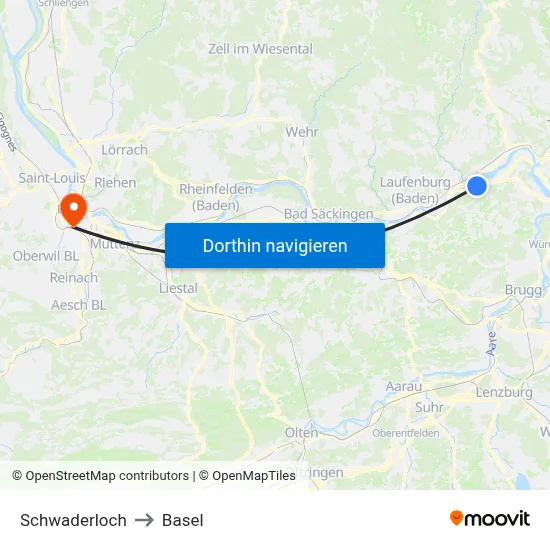 Schwaderloch to Basel map