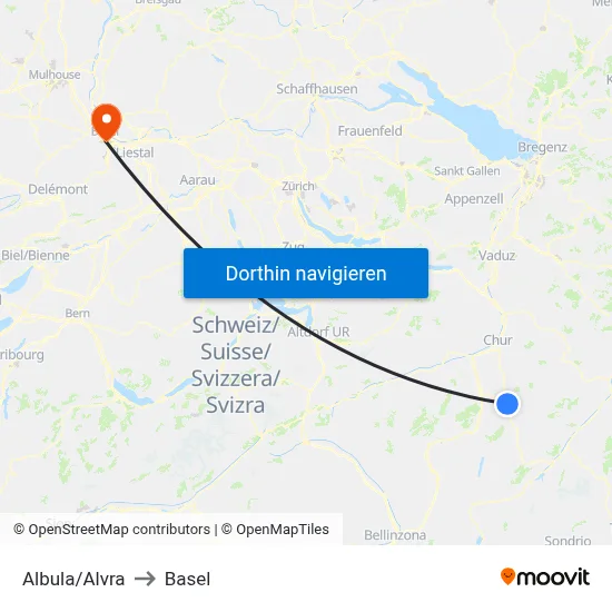 Albula/Alvra to Basel map