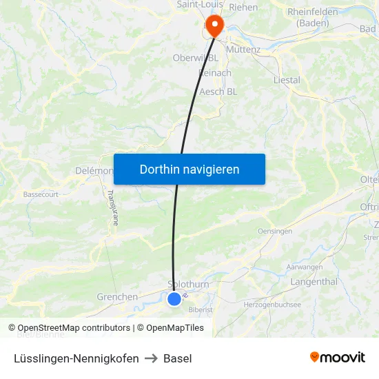 Lüsslingen-Nennigkofen to Basel map